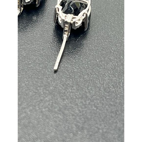 Vintage 10K White Gold Oval Prong Cushion Black Onyx Diamond Dangle Earrings - Picture 10 of 11